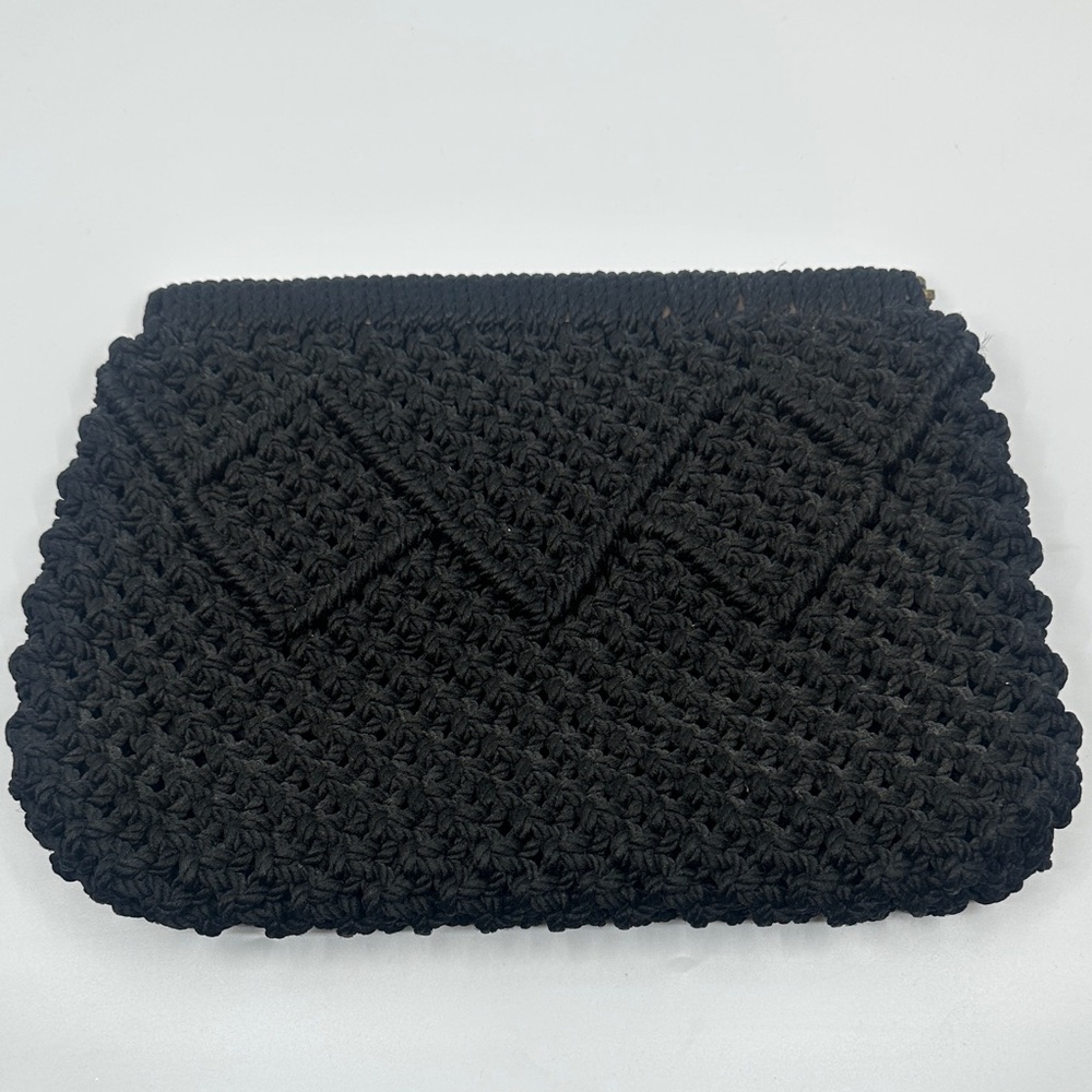 Fabulous Vtg Black Crochet Clutch Bag